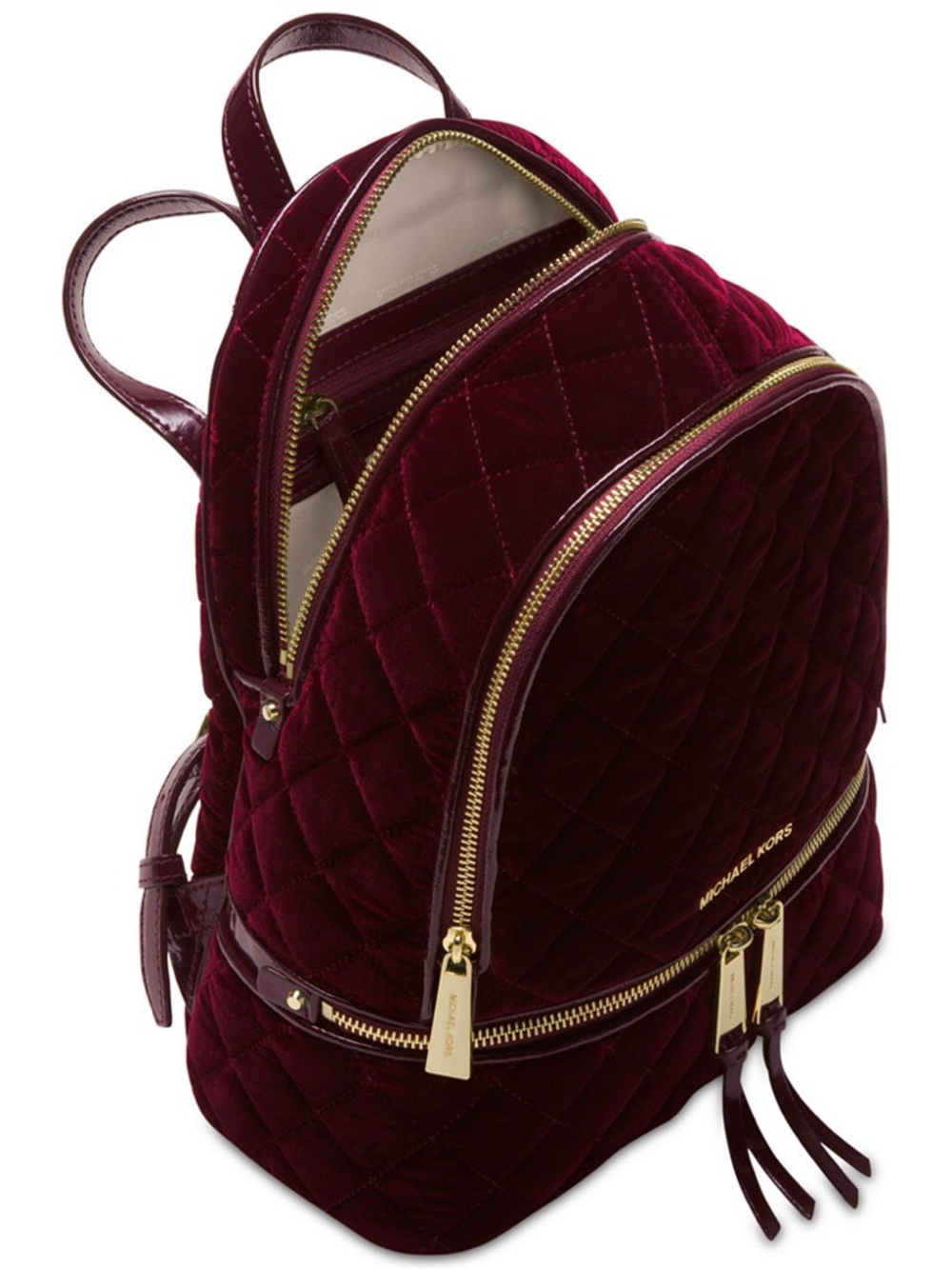 Michael Kors Quilted Velvet Wine Backpack with Gold Hardware - Picture 12 of 12